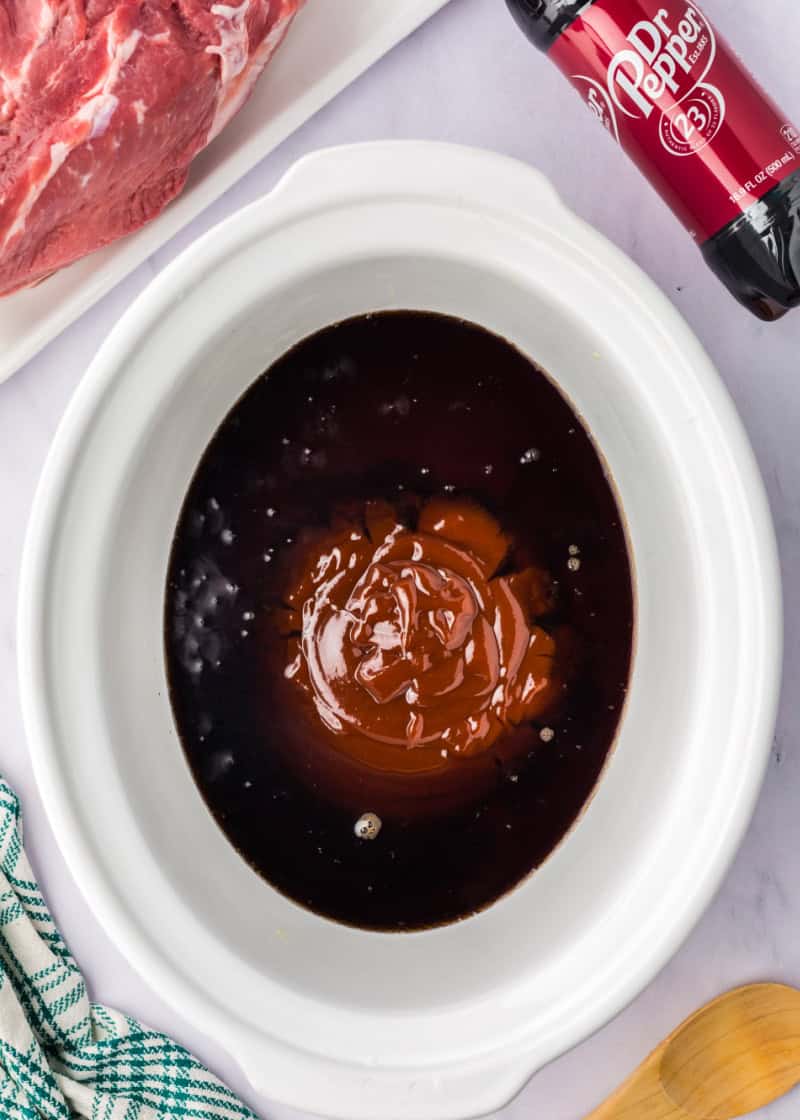 sauce and bbq sauce in slow cooker.