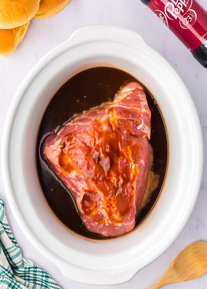 pork butt in a slow cooker.