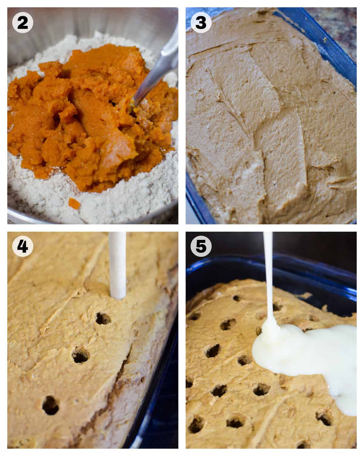 steps to make pumpkin spice poke cake recipe.