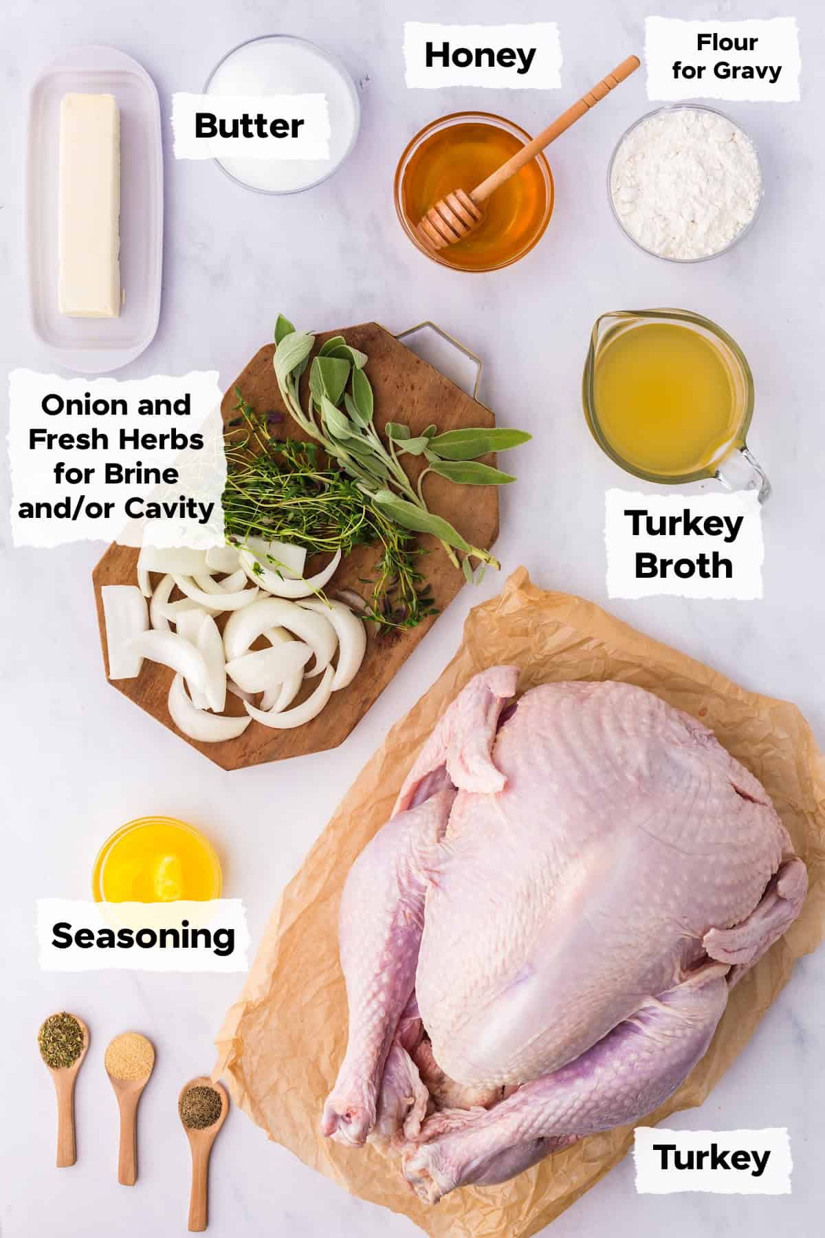 ingredients on a table to make honey glazed turkey.