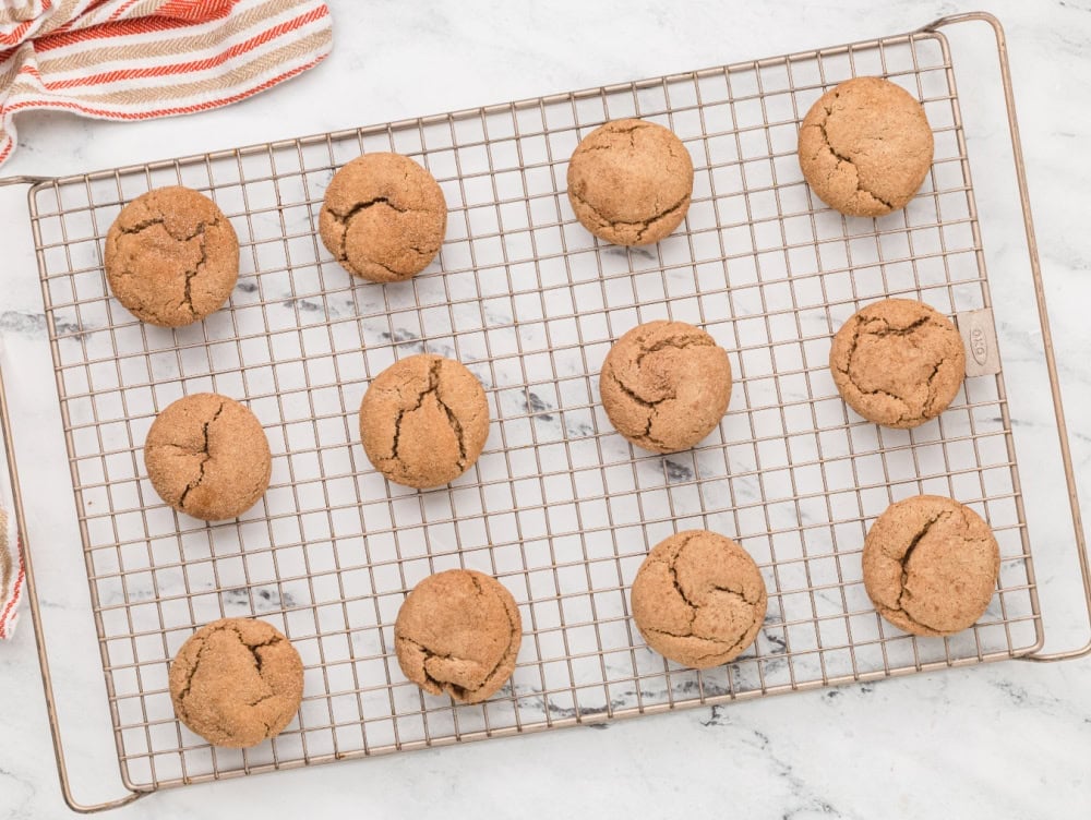 cooked Spice Cake Mix Cookies on a wire cooling rack.