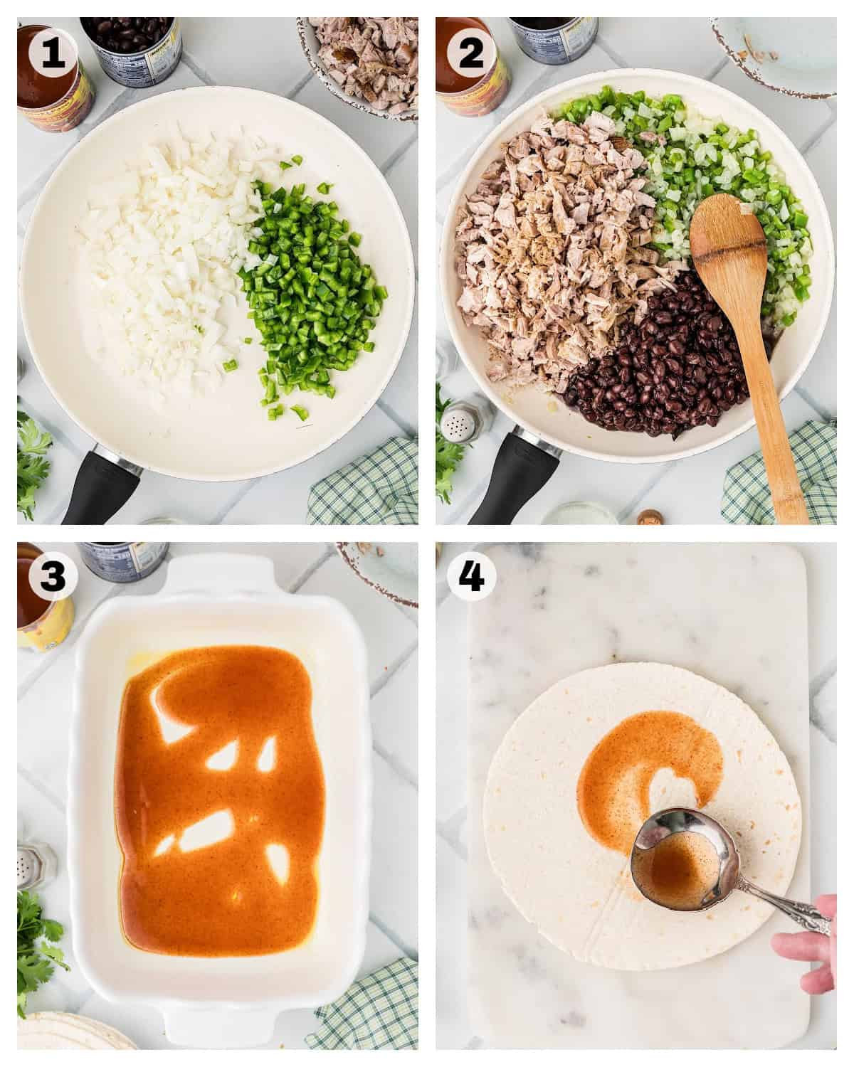 Steps on how to make Turkey Enchiladas.