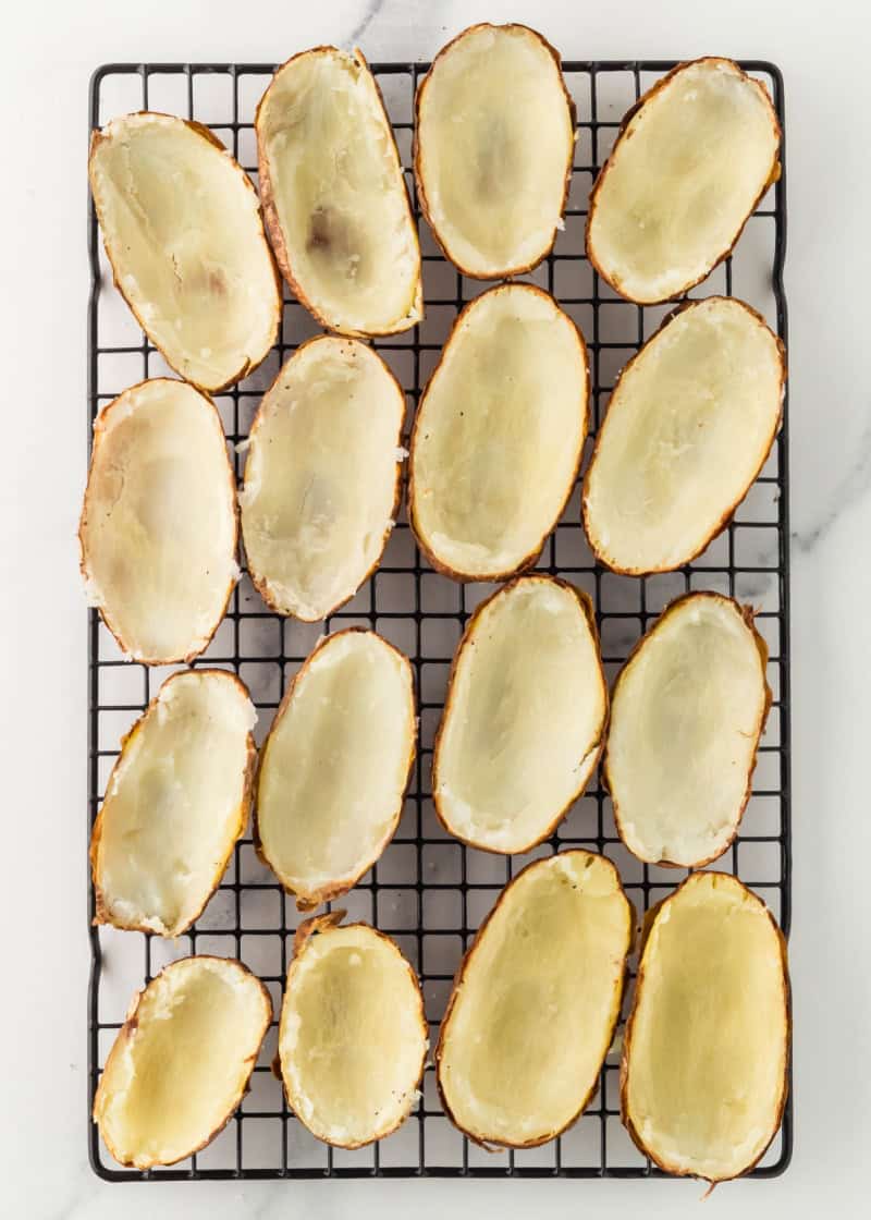 Potato Skins on a wire rack.