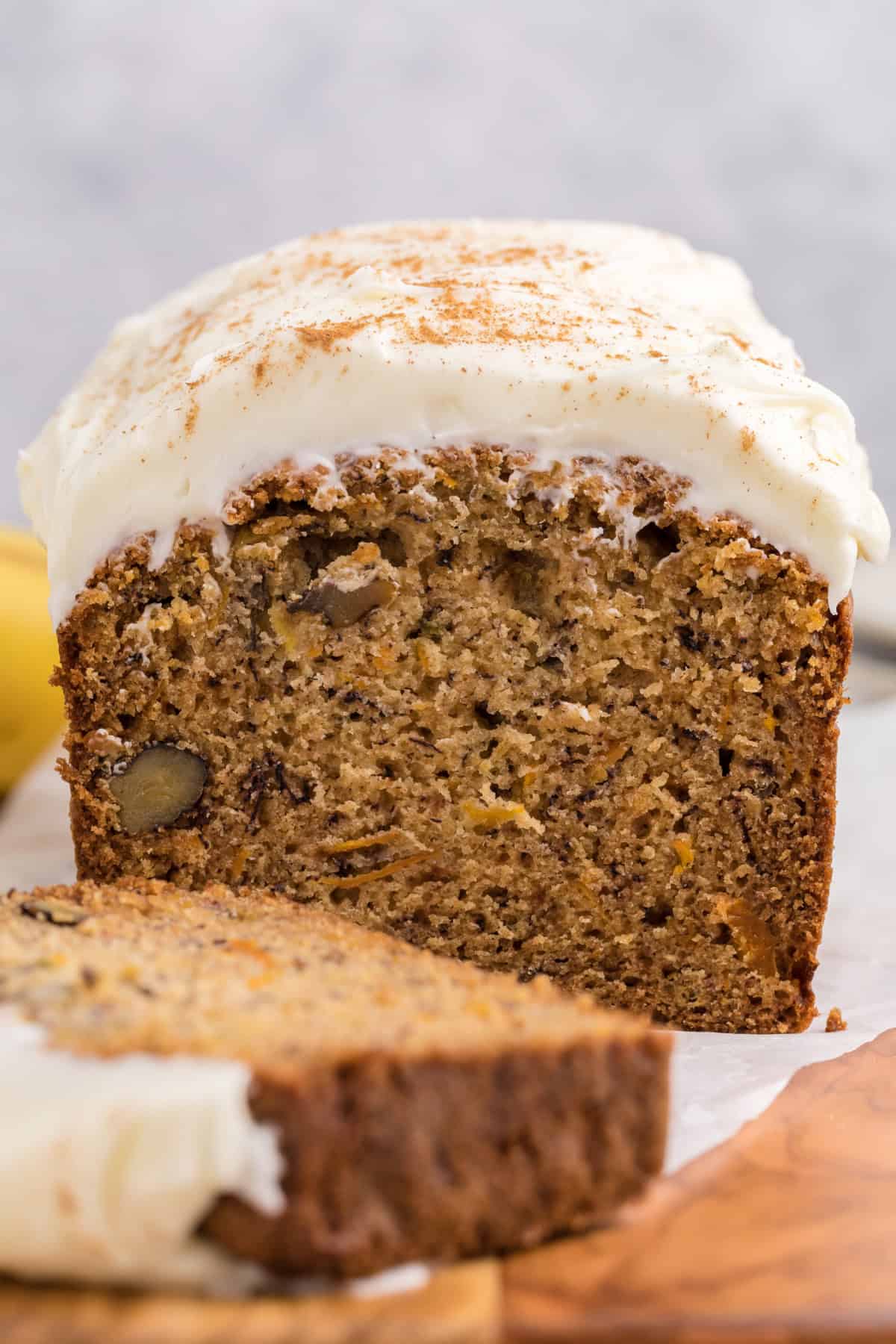 Sliced Carrot Cake Banana Bread loaf.