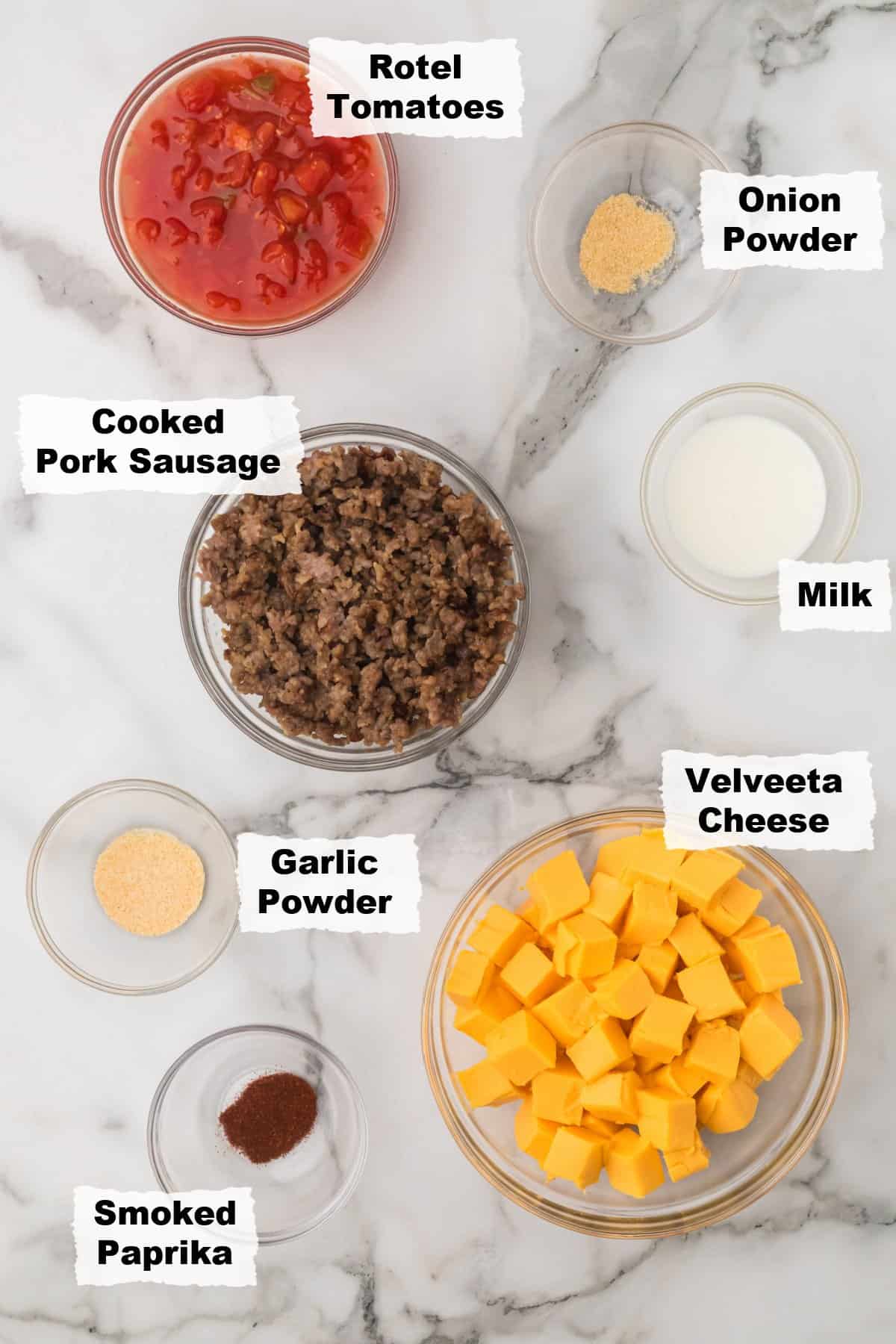 ingredients on a table to make Rotel Dip.