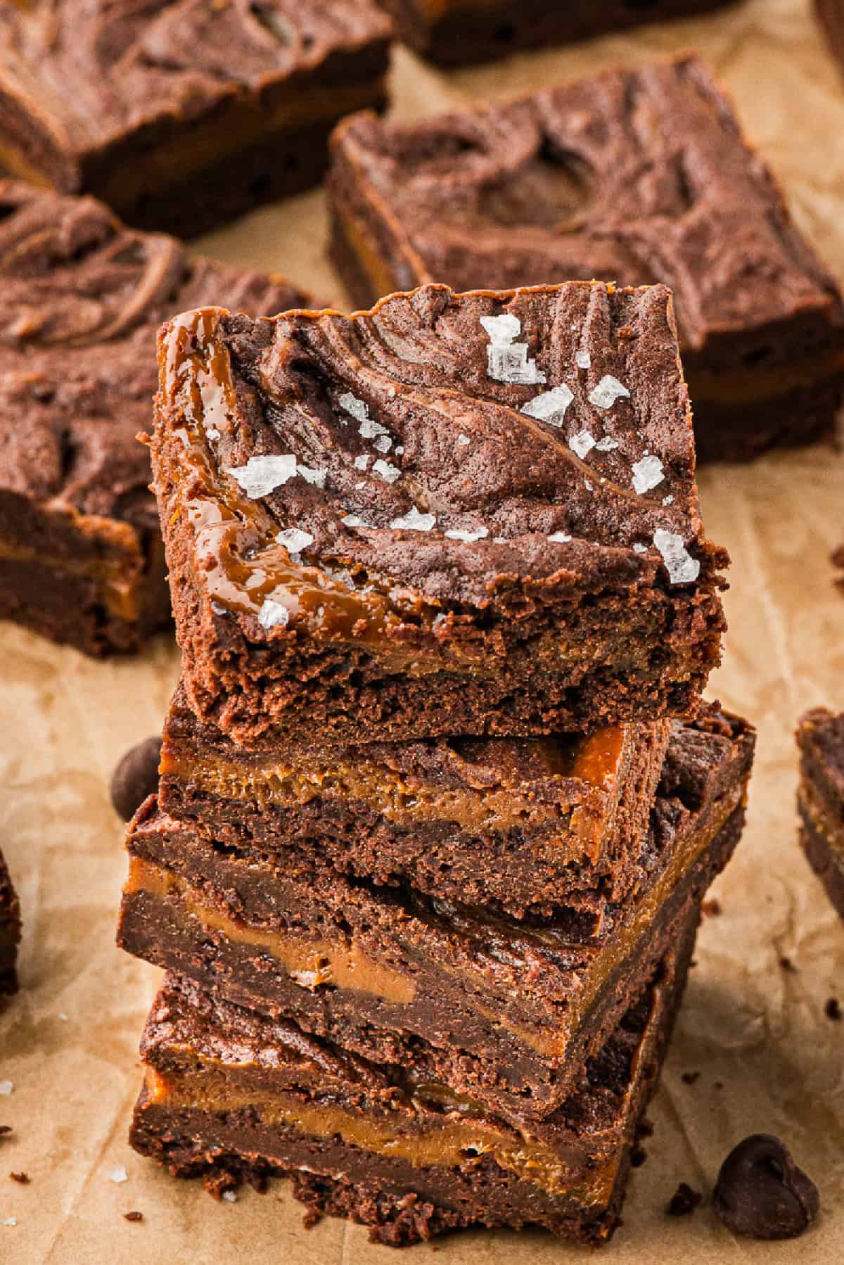 A pile of Mexican brownies swirled with dulce de leche.