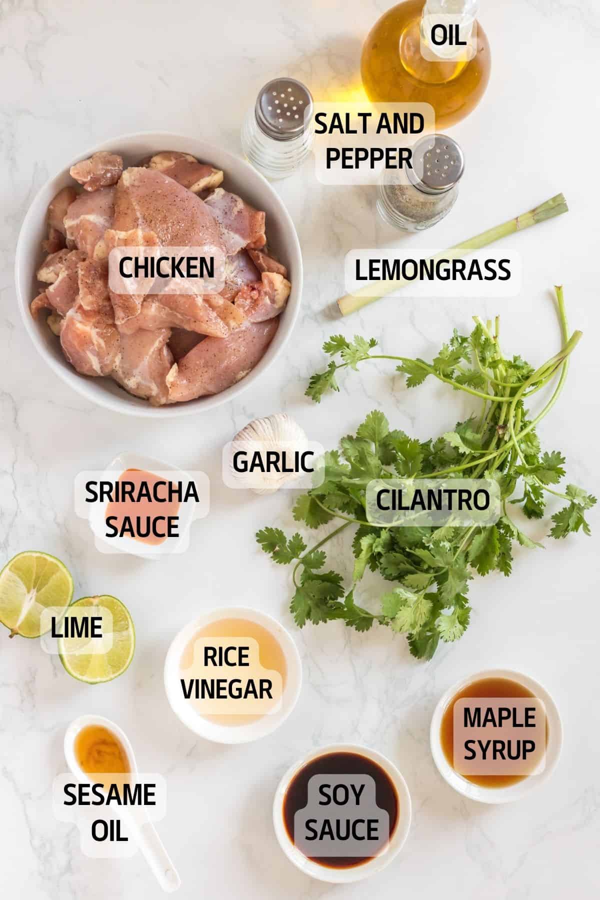 Ingredients on a table to make Thai BBQ Chicken.