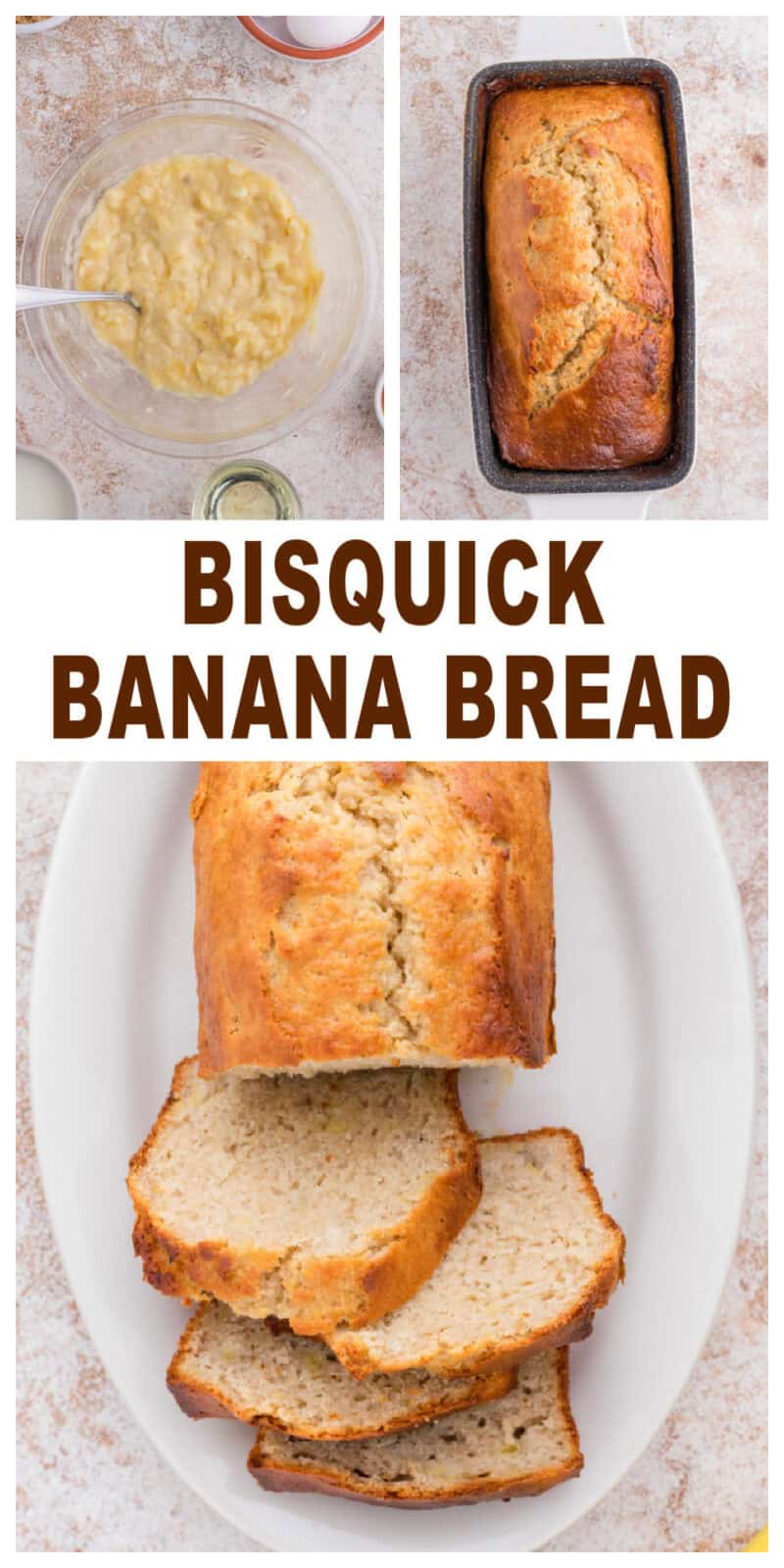 Baked Bisquick Banana Bread on a table.