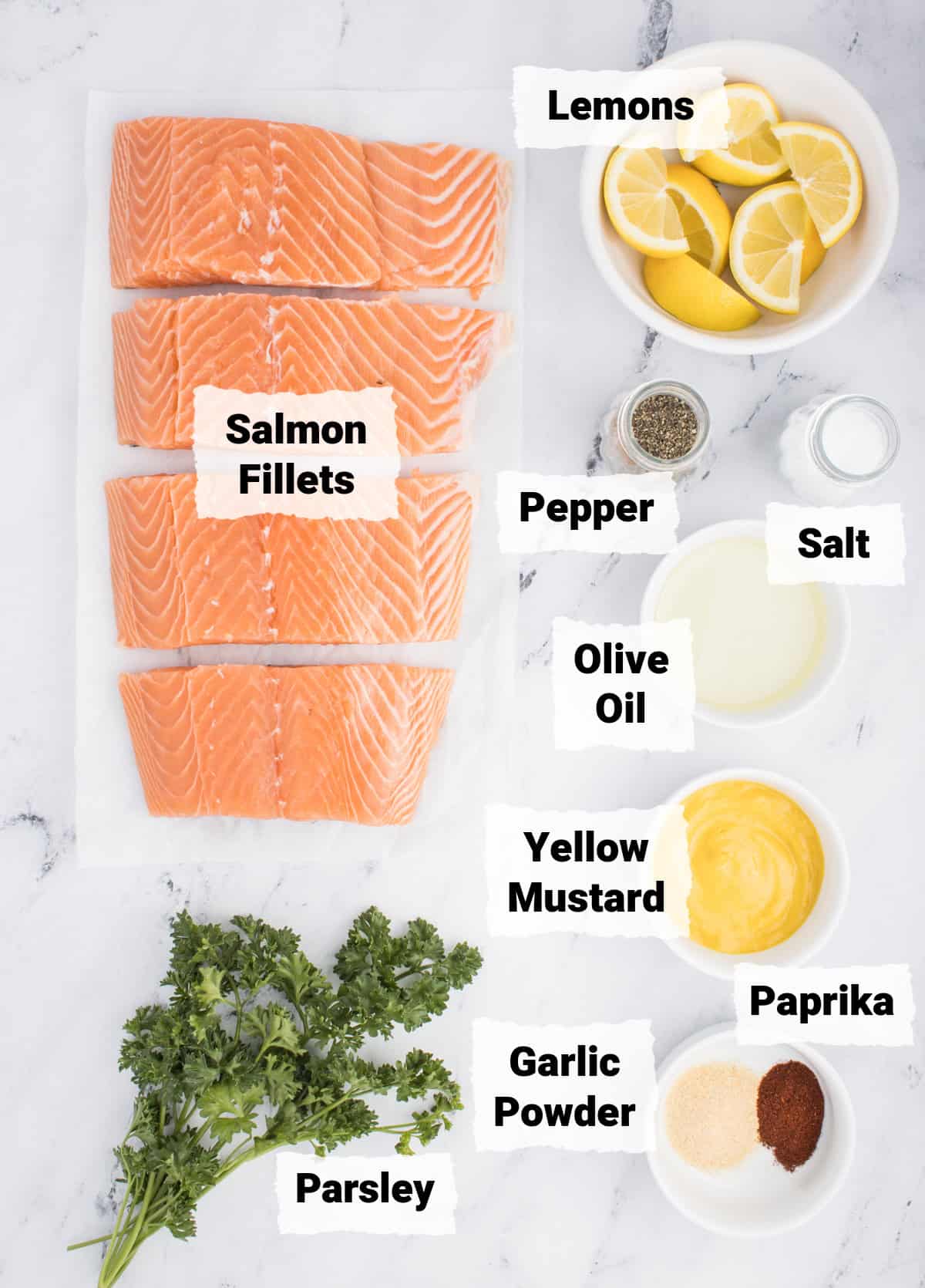 Ingredients on a table to make air fryer salmon.
