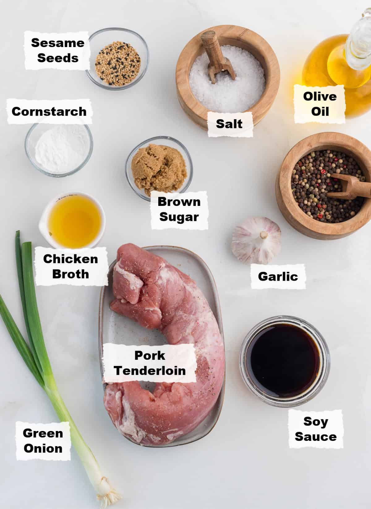 Ingredients on a table to make asian pork tenderloin.